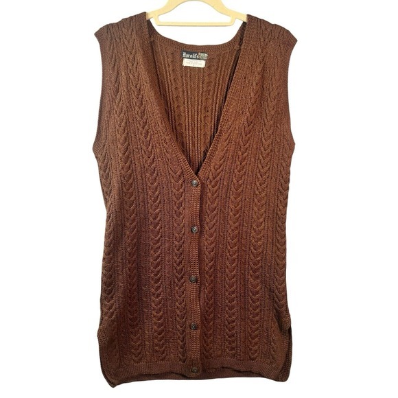 VTG Harolds Button Down Vest Mens Small‎ Brown Wool Dadcore Grandpacore - Picture 1 of 8
